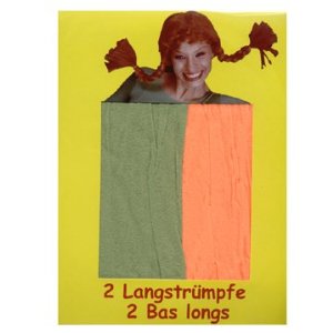 Lange Strümpfe, grün / orange, 1 Paar